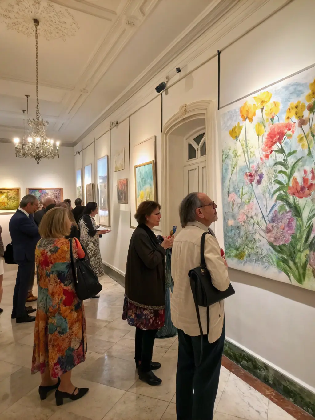A photograph capturing the unveiling of a newly restored painting at a local museum, showcasing the intricate details and vibrant colors of the artwork, with attendees admiring the piece.