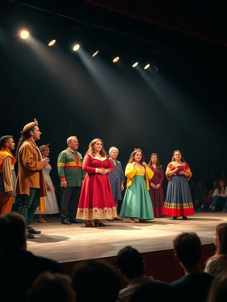 A captivating shot of a theater production supported by AIX EN OEUVRES, highlighting the actors in costume and the dramatic stage setting.